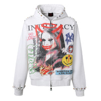 BLACK FRONT PAGE MAG ZIP UP